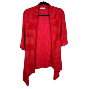 Maria LIsa Jersey Knit Open Front Longline 3/4 Sleeve Cardigan Medium Red